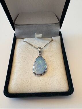 Sterling Silver Blue Opal Teardrop Pendant Necklace - Women Jewelry